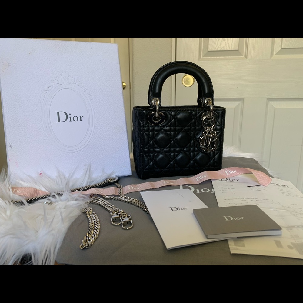 Christian Dior Lady Mini Black Lambskin SHW